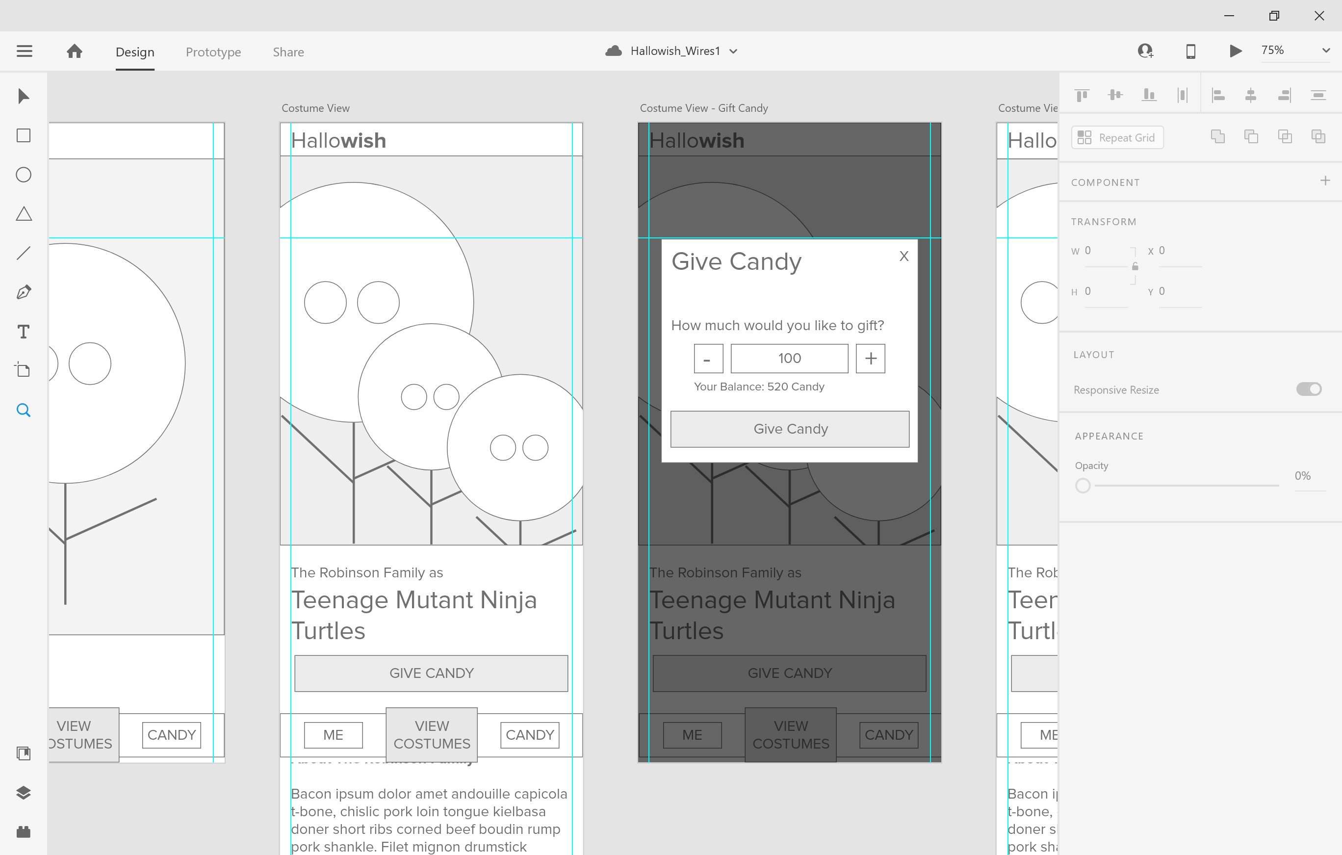 the version one wireframe prototype