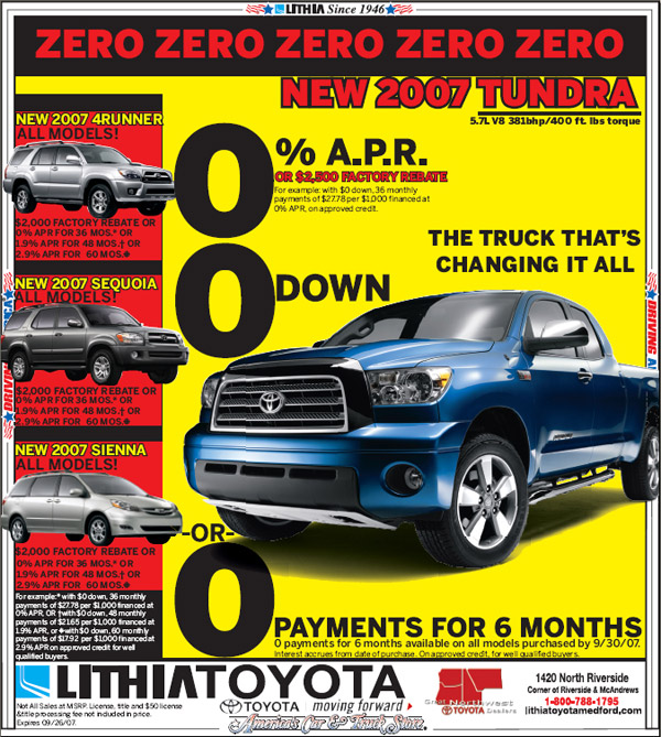 A 2007 ad for Lithia Toyota of Medford